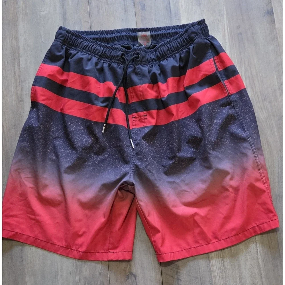 Milankerr Black & Red Striped Lined Swim Trunks Men L